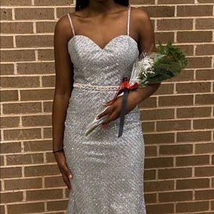 Silver dress , size four, cross back